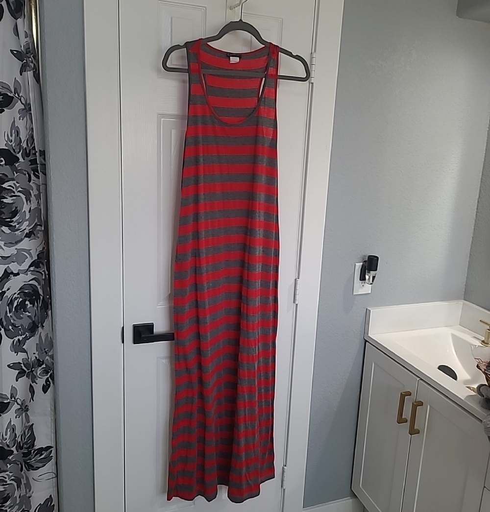Striped Red and Gray Maxi Tank Dress